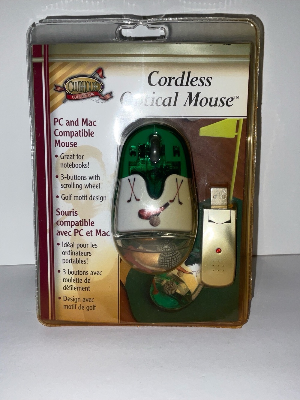 NIB Clubhouse Collection USB Cordless/Wireless Optical Golf-Themed Aqua Mouse
